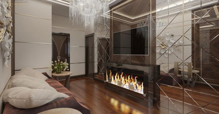 Современный дизайн квартир фото зала с камином